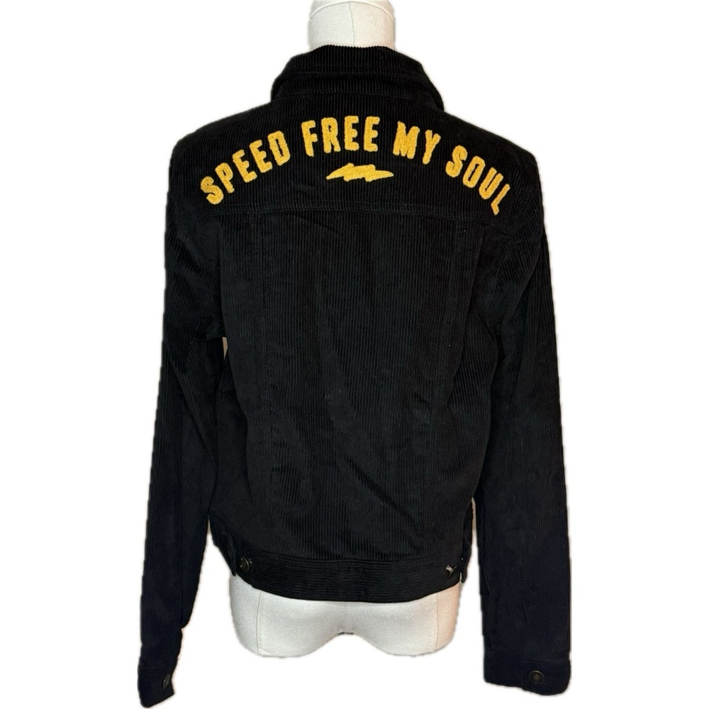 FASTHOUSE CUSTOMS Black Corduroy Jacket with Yellow Motorcycle Embroidery Sz sm